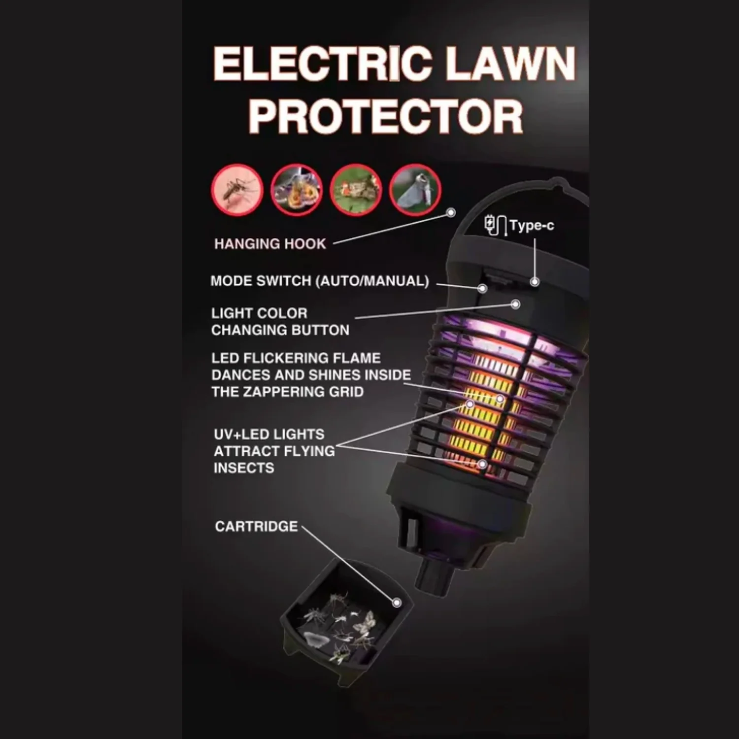 PestGuard Indoor & Outdoor Insect Killer Torch with Electric Grid with Solar Panel 30-50 m2 - Image 8